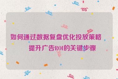 如何通過數(shù)據(jù)復(fù)盤優(yōu)化投放策略？提升廣告ROI的關(guān)鍵步驟