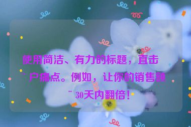 使用簡潔、有力的標題，直擊用戶痛點。例如，讓你的銷售額在30天內翻倍！