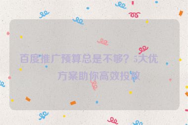 百度推廣預(yù)算總是不夠？5大優(yōu)化方案助你高效投放