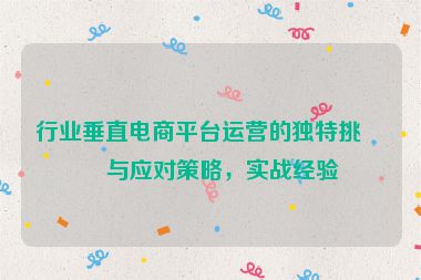 行業(yè)垂直電商平臺運營的獨特挑戰(zhàn)與應(yīng)對策略，實戰(zhàn)經(jīng)驗