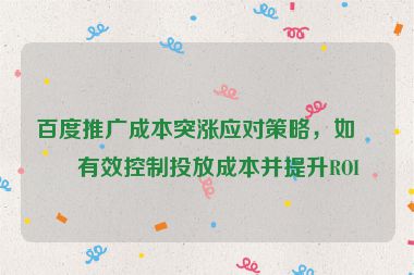 百度推廣成本突漲應(yīng)對(duì)策略，如何有效控制投放成本并提升ROI